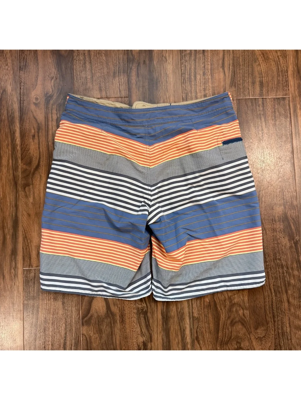 Patagonia Wavefarer Board Shorts Mens 35 Blue Striped Nylon Swim Trunks